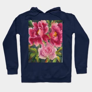 Peony Bloom Watercolor Painting Hoodie